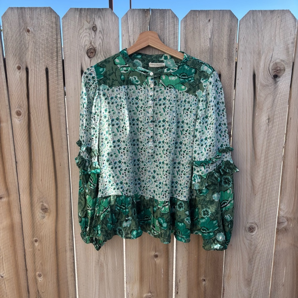 Spell and the Gypsy Ivy Green Winona Blouse Size S